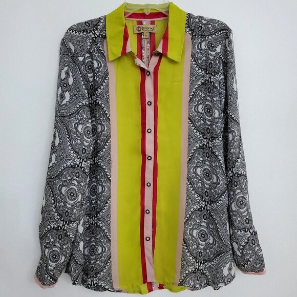 Democracy Women's Long Sleeve Button Up Printed Preppy Shirt Size Large - Picture 2 of 9
